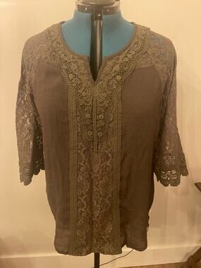 Westport 1962 Dark Green Blouse with Lace Size 2X